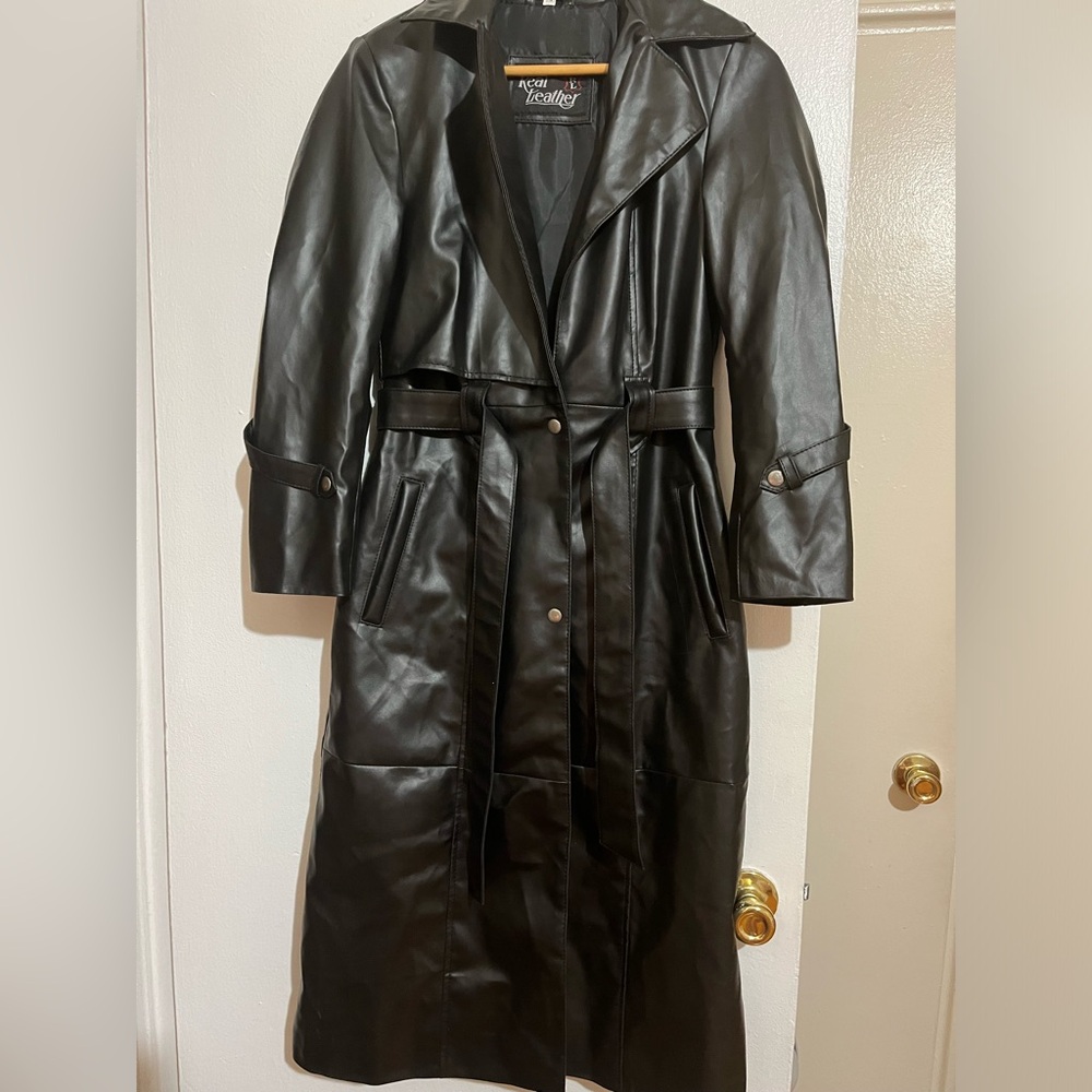 “Real Leather” Long Black Pu Leather Jacket For Women